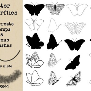 Flitter Schmetterlinge Procreate Stempel und Bonus Pinsel