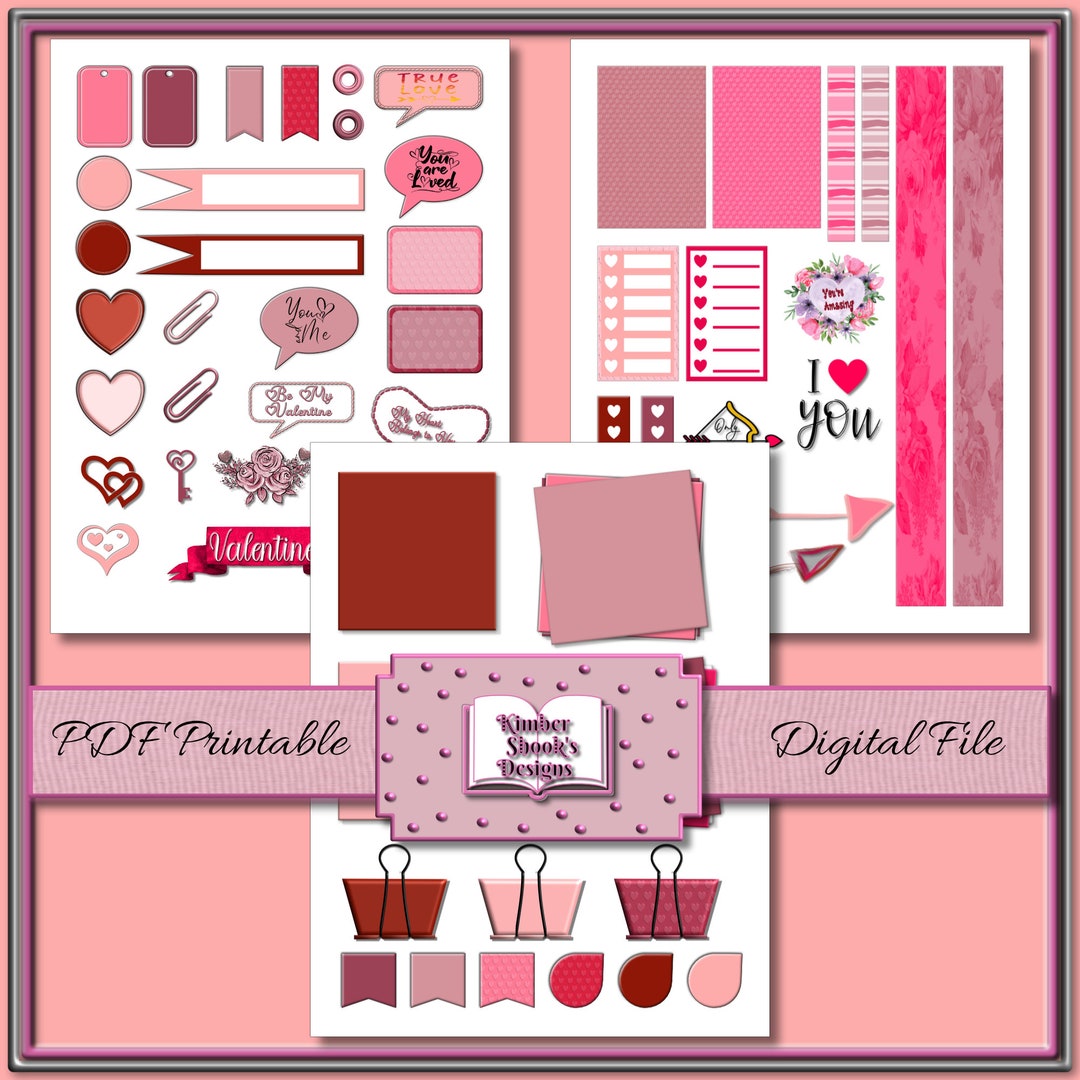 Valentine s Day Printable Stickers Sheets 8 1 2 X 11 Hearts Love Arrows Gifts Etsy