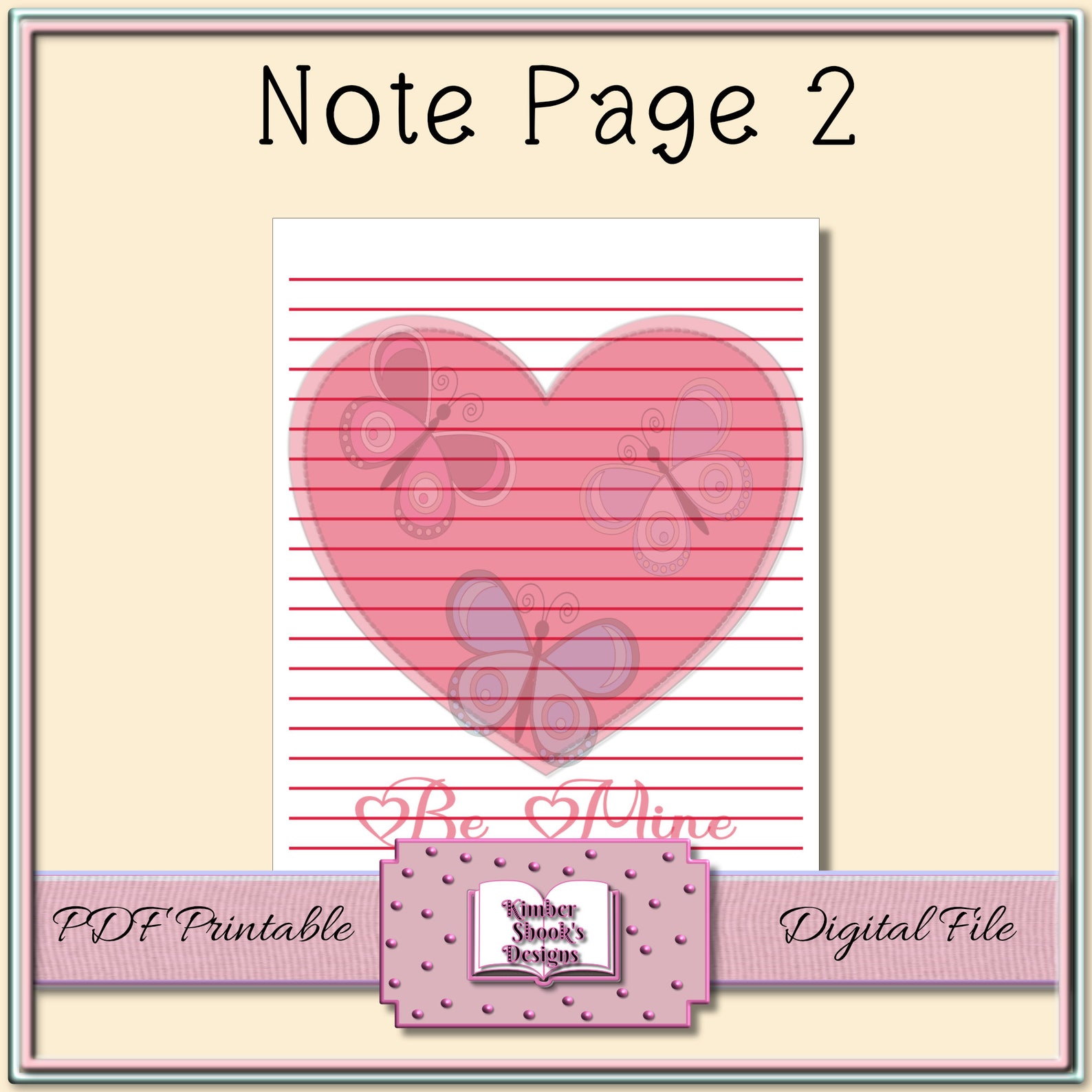 Valentine Heart Notepad Sheet Page Lined, Ruled, Printable, Letter