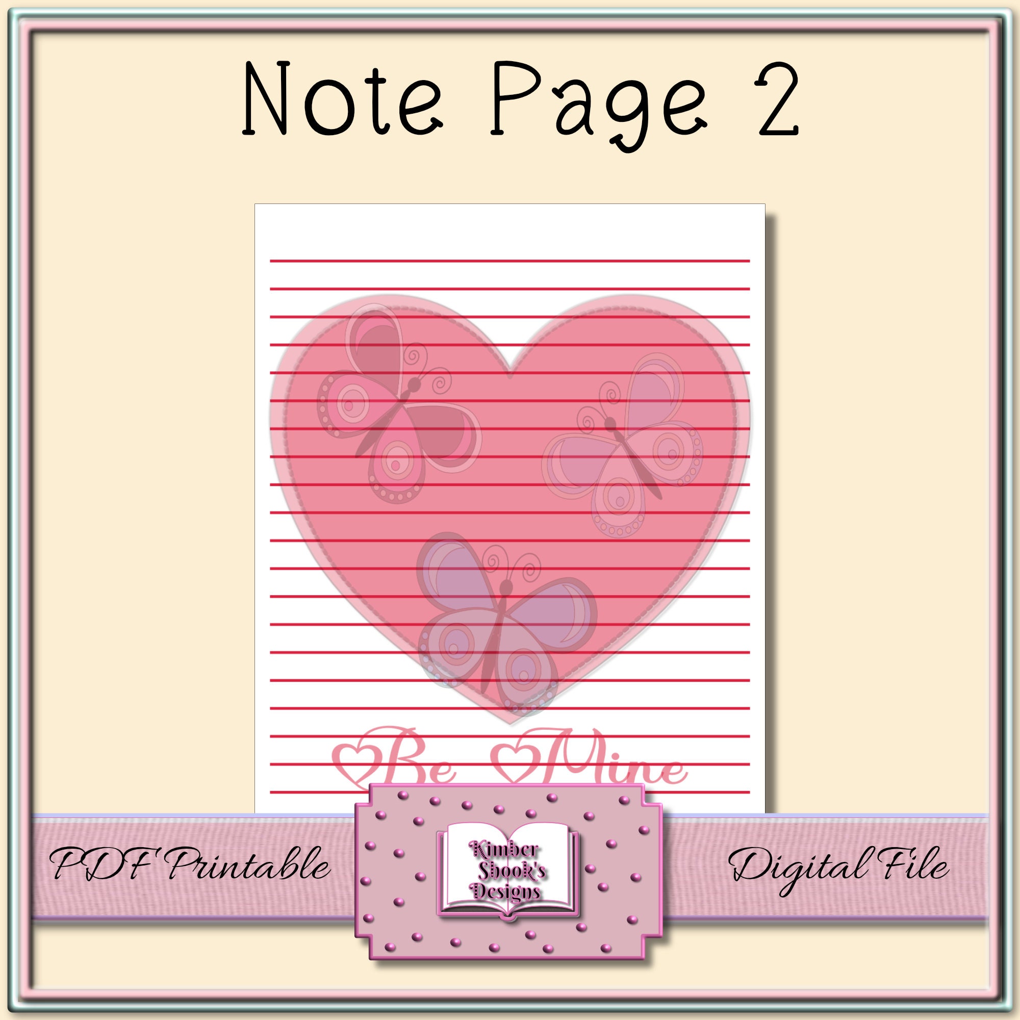 Valentine Heart Notepad Sheet Page Lined, Ruled, Printable, Letter