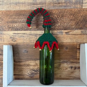 Christmas Elf Wine Bottle Cozy Crochet Pattern | Holiday Hostess Gift PDF