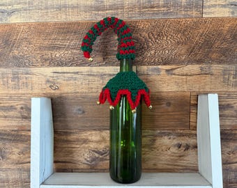 Christmas Elf Wine Bottle Cozy Crochet Pattern | Holiday Hostess Gift PDF