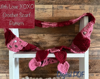 Patrón de bufanda de crochet con amor XOXO