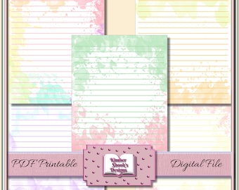 Splash Watercolor Notepad Sheet Page - lined, ruled, printable, letter