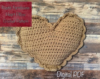 Patrón de ganchillo para cojín rústico con forma de corazón - PDF listo para imprimir
