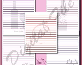 Wine Inspired Notepad Sheet Page ruled, lined, digital, printable, paper