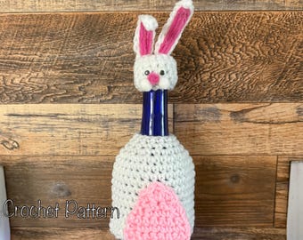 Patrón de crochet para funda de botella de vino con forma de conejito de Pascua