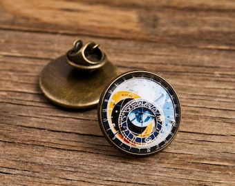 Astronomical Clock Lapel Pin, gift for men, boyfriend gift, father gift, birthday gift for him, Christmas gift, men birthday gift, mens gift