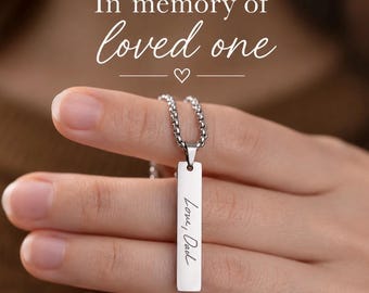 Bereavement Gift with Handwriting and Fingerprint, Personalized Memorial Necklace Gift, Loss of Father Keepsake, S-140