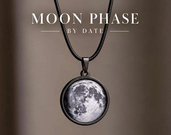 Personalized Gift for Boyfriend on Birthday or Anniversary, Custom Necklace with Moon Phase from Any Special Date, S-078