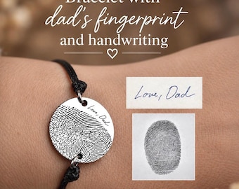 Dad Keepsake Bracelet, Fingerprint Memorial Jewelry, Personalized Grief Gift with Handwriting, Loss of Father Tribute for Him or Her, S-141