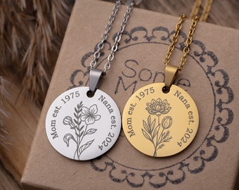 Birth Flower Necklace - Grandmother Gift - Grandma Gift - Gift for Mom - Mothers Day Gift - Mom Birthday Gift - Personalized Jewelry