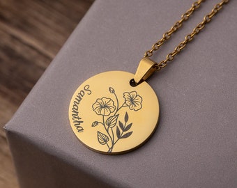 Birth Flower Necklace - Mothers Day Gift - Name Necklace - Gift for Mom - Mom Birthday Gift - Grandma Gift - Personalized Jewelry
