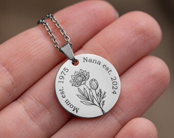 Birth Flower Necklace - Mothers Day Gift - Mom Birthday Gift - Grandmother Gift - Grandma Gift - Gift for Mom - Personalized Jewelry