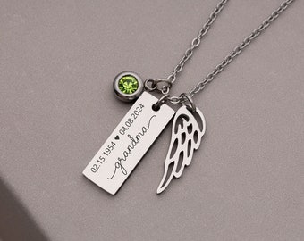 Memorial Necklaces With Angel Wing And Birthstone, Personalized Monogram  Jewelry, Sympathy Gift, Loss of a Loved One, Angel Wing Necklace