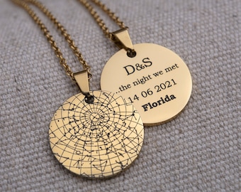 Collana con mappa stellare incisa per data, collana personalizzata con stelle globo incise, regalo di compleanno personalizzato per lei, acciaio inossidabile oro argento B