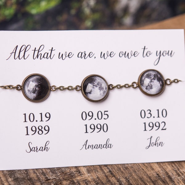 Cadeau personnalisé pour maman, bracelet de naissance personnalisé phases de lune, cadeau fête des mères pour maman, cadeau maman, cadeau pour mère, bracelet de famille enfant