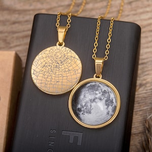Colar personalizado com mapa estelar e fases da lua, joia para presente de aniversário para mulheres, presente de aniversário para ela, pingente de aço inoxidável gravado, KP.7