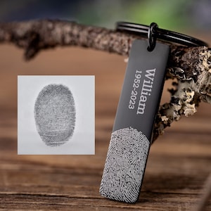 Actual Fingerprint Memorial Keychain, Laser Engraved Custom Keyring, Loss Of Mother Father, Personalized Gift For Him, For Men