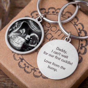Personalized Your Baby Scan Keychain, Pregnancy Ultrasound Keyring, Sonogram Picture Expecting Father New Dad Daddy To Be Gift Message Photo