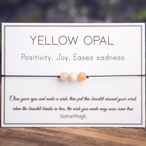 Yellow Opal Bracelet, June Birthstone, Crystal Bracelet With Gift Card, Gemstone Meaning, Beaded Energy Bracelet, Cord Rope String, Stone