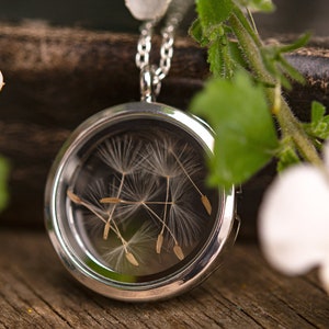 Real Dandelion Locket Necklace, Dandelion Seed Jewelry, Nature Amulet, Talisman, Medallion, Anniversary Birthday Gift For Her, For Women image 6