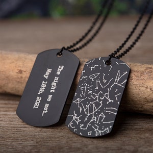 Collier carte des étoiles personnalisé, médaille gravée pour chien, pendentif ciel nocturne personnalisé, cadeau d'anniversaire pour homme, cadeau pour lui, papa, cadeau petit ami, KP.4