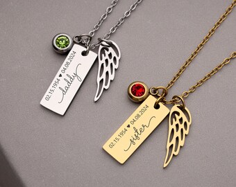 Angel Wing Memorial Necklaces With Birthstone, Loss of a Loved One, Grief Gift, Personalized Monogram Jewelry, Sympathy Gift, Loss Of Sister