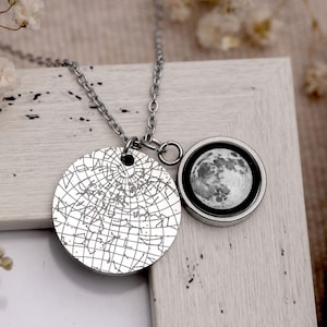 Collana personalizzata con mappa di luna e stelle, gioiello personalizzato con fasi lunari e data di nascita, regalo per moglie, regalo di compleanno per lei, fidanzata, KP.7