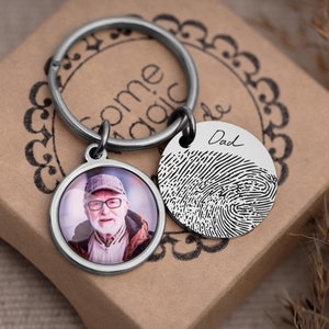 Memorial Keychain Fingerprint and Photo, Custom Keepsake Keyring, Personalized Remembrance Gift, Loss Of Father, Dad,, Mom, Signature, C.1