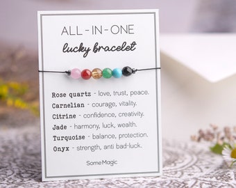 ALL IN ONE Lucky Bracelet With Gift Card, Gems With Meaning, Gemstone Jewelry, Crystal Bracelet, Gemstone Bracelet, Energy Mineral Stone