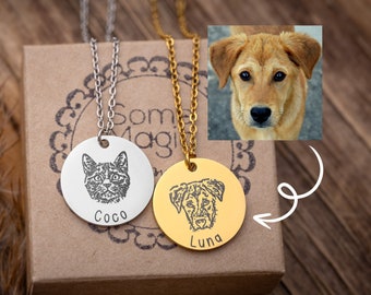 Custom Pet Portrait - Dog Portrait Necklace - Personalized Pet Jewelry for Dog Mom - Engraved Portrait from Photo - Pet Memorial Jewelry