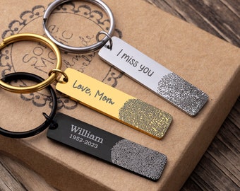 Actual Fingerprint Keychain, Laser Engraved Custom Keyring, Memorial Gift, Loss Of Mother Father, Personalized Long Distance Gift For Him