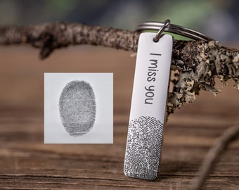 Actual Fingerprint Keyring, Laser Engraved Custom Keychain, Memorial Gift, Loss Of Mother Father, Personalized Long Distance Gift For Him