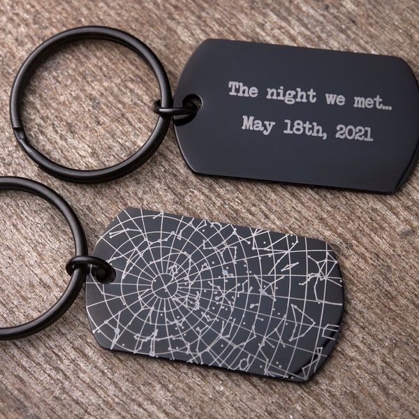 Custom Star Map Keychain, Engraved Personalized Night Sky Keyring, Star Map By Date, Birthday Gift For Men, Him, Father, Dad, Boyfriend Gift