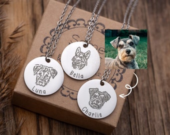 Custom Dog Portrait - Pet Portrait Necklace - Personalized Pet Jewelry for Dog Mom - Engraved Portrait from Photo - Pet Memorial Jewelry