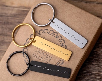 Morse Code Keychain with Secret Message, Custom Engraved Keyring, Personalized Jewelry Gift for Her or Him, Boyfriend or Girlfriend, S-063
