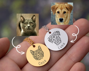 Engraved Pet Portrait from Photo - Personalized Pet Jewelry for Dog Mom - Custom Pet Portrait - Dog Portrait Necklace - Pet Memorial Jewelry