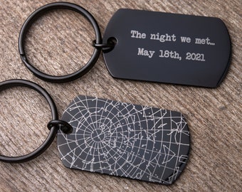 Custom Star Map Keychain, Engraved Personalized Night Sky Keyring, Star Map by Date, Birthday Gift for Men, Father, Boyfriend Gift, S-051