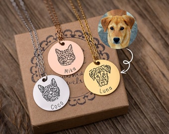 Personalized Pet Jewelry for Dog Mom - Custom Pet Portrait - Dog Portrait Necklace - Engraved Portrait from Photo - Pet Memorial Jewelry