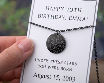 Collar de mapa de estrellas grabado personalizado, regalo personalizado para él o ella, cumpleaños, regalo de aniversario para hombres, regalo para novio esposo papá A