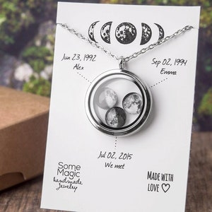 Custom Moon Phase Necklace Locket, Mother's Day Gift For Mom, Anniversary Birthday Gift For Women, Personalized Gift For Her, Girlfriend