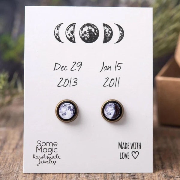 Custom Moon Phase Earrings, Birthday Gift For Women, Girlfriend Gift, Custom Birth Moon, Personalized Jewelry Gift