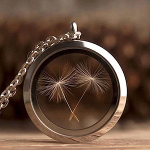 Real Dandelion Locket Necklace, Dandelion Seed Jewelry, Nature Amulet, Talisman, Medallion, Anniversary Birthday Gift For Her, Women, KP.1
