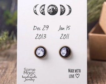 Custom Moon Phase Earrings, Birthday Gift For Women, Girlfriend Gift, Custom Birth Moon, Personalized Jewelry Gift