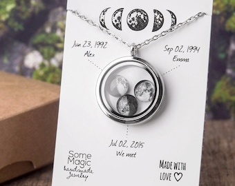 Custom Moon Phase Necklace Locket, Mother&#39;s Day Gift For Mom, Anniversary Birthday Gift For Women, Personalized Gift For Her, Wife, KP.9