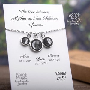 Personalized Birth Moon Phase Necklace, Mother's Day Gift for Mom, Jewelry Gift For Women, Custom Family Children Necklace, Birthday Gift