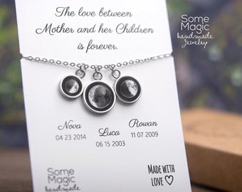 Personalized Birth Moon Phase Necklace, Mother's Day Gift for Mom, Jewelry Gift For Women, Custom Family Children Necklace, Birthday Gift