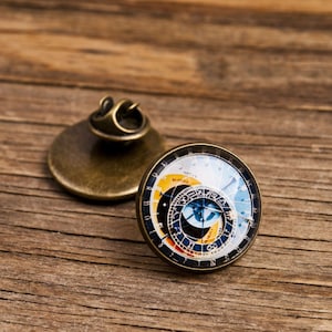 Astronomical Clock Lapel Pin, gift for men, boyfriend gift, father gift, birthday gift for him, Christmas gift, men birthday gift, mens gift image 1