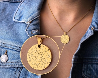 Personalized Star Map Necklace, Wife or Girlfriend Gift on Anniversary or Birthday, Custom Engraved Jewelry for Her, S-013